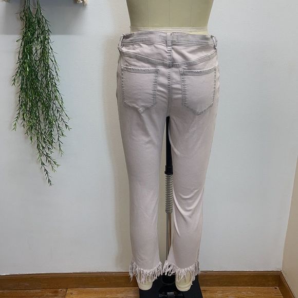 Free People Silver Straight Leg Jeans with Distressed Details - Picture 3 of 3
